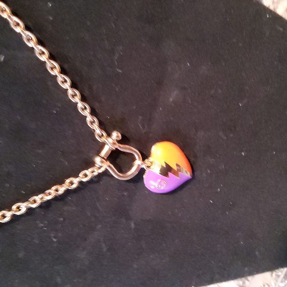 Repurposed Duo Tone GUCCI Lightning Bolt Heart Necklace Charm Zipper Pull - Picture 1 of 1